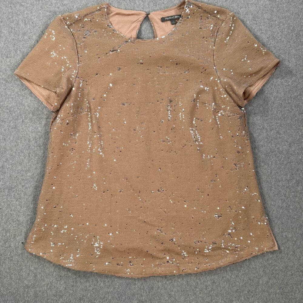 Michael Stars Sequin Short Sleeve Top Women's Large Gold Silver Sparkle Holidays